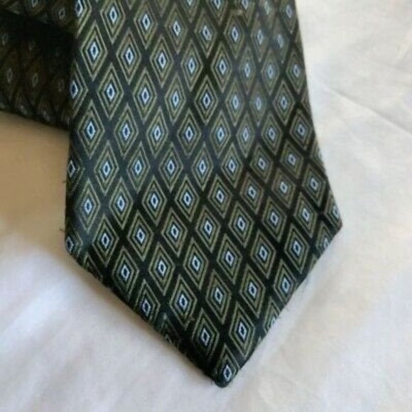 Henry Jacobson Mens Tie Black Blue Diamonds Textured Weave Business Work Necktie - Picture 1 of 6